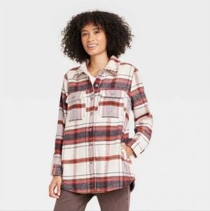 Universal Thread White Red Pink Black Plaid Shacket XL